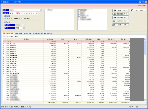 合計残高試算表画面